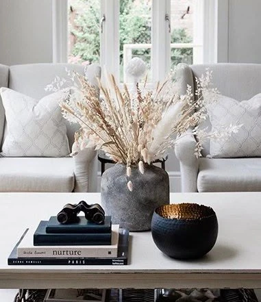 Styled coffee table arrangement